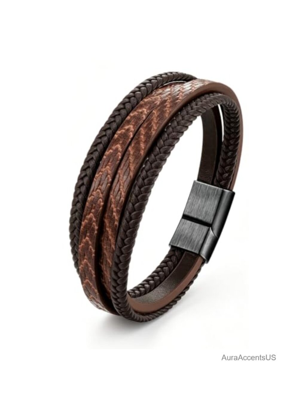 Handmade Leather Cuff Bracelet for Men - Stainless Steel Buckle